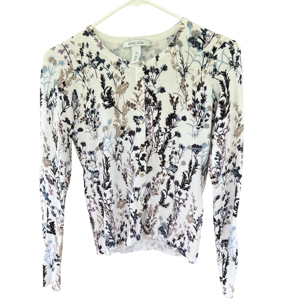 White House Black Market WHBM Snap-Front Cardigan Sweater Floral Botanical XS